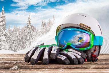 Ski helmet with gloves