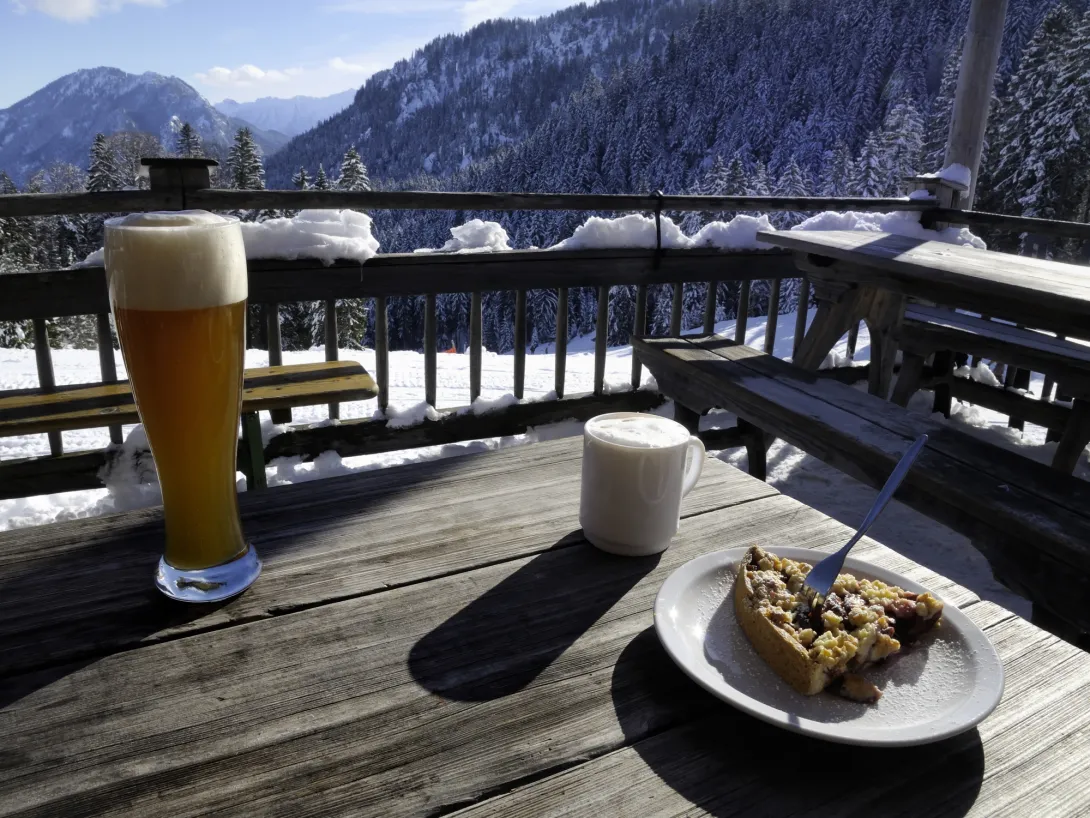 Food on table at ski lodge