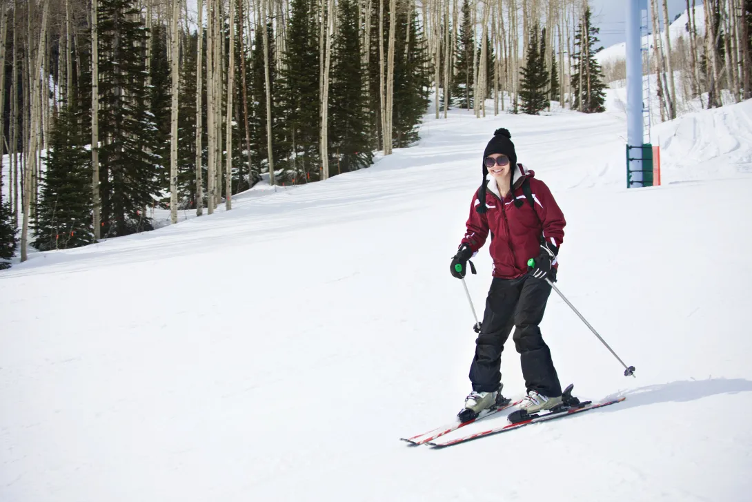 Woman learning to ski