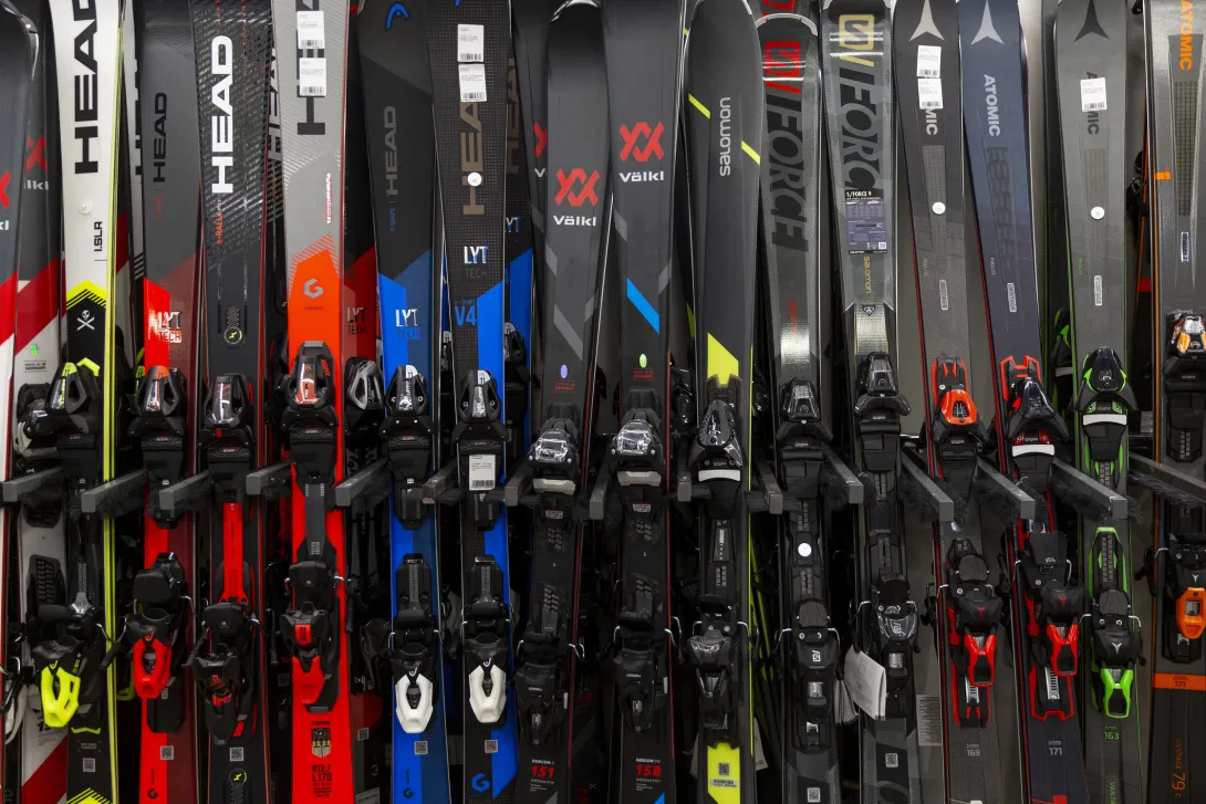 Skis on a rack